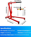 Built Tough Folding Engine Hoist With Quick Adjust Leveler And Rock Solid 6400 Lbs Alloy Steel Capacity Pro Shop Ready, detailed view with dimensions.