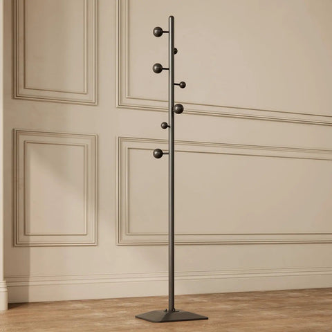 Freestanding Coat Rack With Seven Hooks And Sturdy Metal Base For Bags Hats And Coats Built To Last With High Temperature Paint