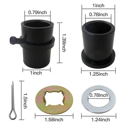 Front Wheel Bearing Rebuild Kit For Zero Turn Mowers RZT50 RZT54 RZT42 Replacement Set With All In One Bearings And Seals Includes 73604228B 7140162 7410990B Variants Easy Install For Durable Performance, black bearing sleeves and washers with size markings