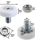 12 Pieces 19mm Drawer Rollers Plastic Pulleys With Nut For Sliding Furniture Bearings Replacement Parts with M6 thread dimensions