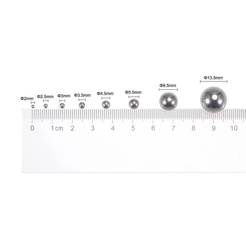 Bulk 800 Pack 2mm G200 Precision Bearing Balls In 201 Stainless Steel For Budget-Friendly, High-Durability Projects; Smooth Finish, Ideal For Small Motors, Robotics, DIY Kits, And Mechanical Applications, shown with size comparison
