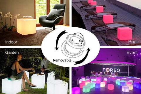 16-Inch Cordless LED Cube Light With Removable Panels, RGB 16 Color Kids Stool used in indoor, garden, pool, and event settings
