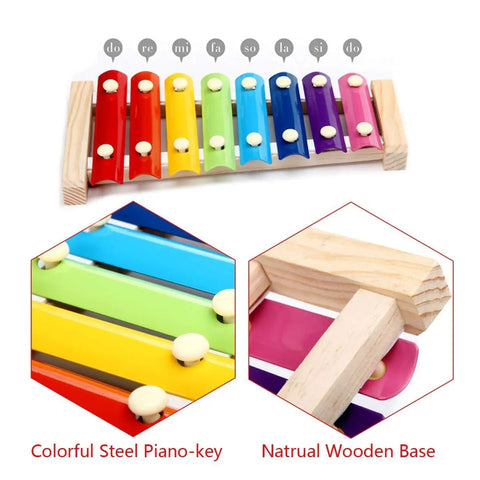 Chicken Xylophone Toy For Hens Hangable Wood Xylophone With Eight Metal Keys and Natural Wood Base