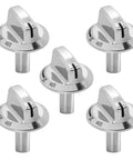 Set of five silver burner knobs compatible with White Burner Knob Replacement For Cooktop Model 5304525746 5304504839