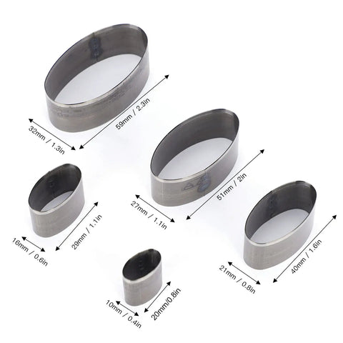 5 Piece Leather Hole Punch Set With Oval Dies, showing 10x20, 16x29, 21x40, 27x51, 32x59 mm sizes, Pro Grade High Carbon Steel