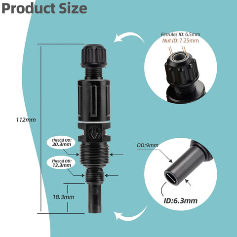 1/4-inch UCDBINJ injection check valve for peristaltic pumps; black plastic body with threaded ends.