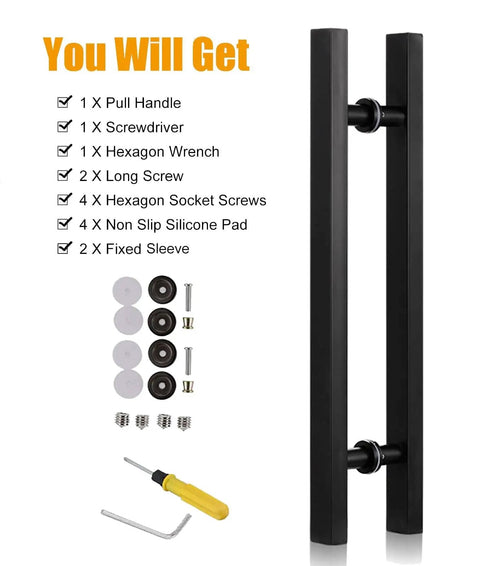 Contents of Matte Black Door Pull Handle For Sliding Barn Doors, Modern Square H Shape Push Pull Handle, 39 Inch Length