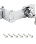 3 Inch Keyed Door Lock Hasp Latch In Stainless Steel, Heavy Duty with screws and keys shown, fits 90/180 degree install.