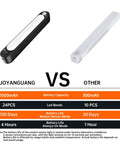 Comparison chart of 2-pack wireless car interior lights with motion sensor, featuring 1500mAh battery and magnetic mount, vs other brand.