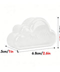 12 Pack Cloud Paperclip Holder With Snug Lid Mini Plastic Desk Organizer, white cloud design with eyelash detail, dimensions shown