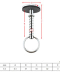 Heyous hatch cover pull handle, stainless steel, front view, spring and hidden pin, 1/4 in dia, 2 in long.