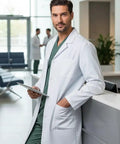 White Unisex Lab Coat With Snap Closure 40 Inch Length Pro Grade Medical Uniform Roomy Fit For Men And Women Durable Fabric All Day Comfort Work Ready Gear