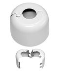 Slick Retrofit Fire Sprinkler Escutcheon Pendant Cup Trim In Crisp White Finish fits 1/2 Inch IPS piping showing split design and smooth surface.