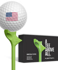 Diamond Golf Tees With Patented Zero Friction Diamond Shape To Slash Spin And Maximize Distance On Long Straight Drives For Consistent Flight 3.25 Inch Tees Low Friction Robotically Tested For Spin USGA Approved 8 Pack shown with golf ball and packaging