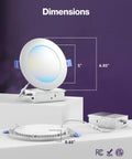 Dimensions of 24 Pack 6 Inch Canless Led Ultra Slim Recessed Lights With Junction Box And Smooth Trim displayed in image.