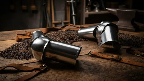 Medieval Metal Arm Guard Armor Set Full Size 20 Inch Steel Bracer With Chrome Finish 18 Gauge Warrior Armor For Knight Cosplay