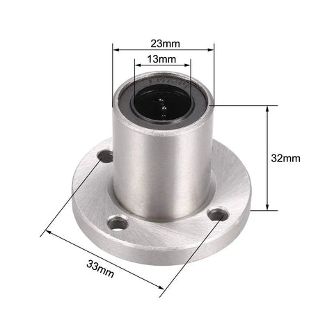 2 Pcs LMF13UU Linear Ball Bearings Double Rubber Dust Seals with 13mm bore and 32mm length round flange.