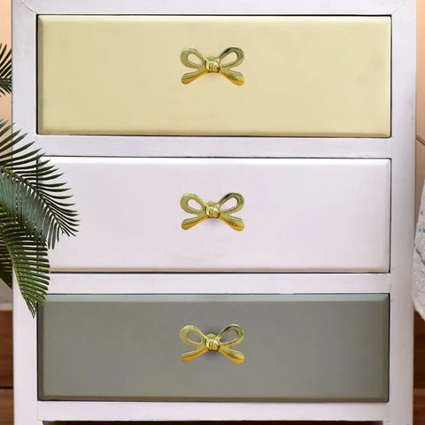 Set Of 8 Brass Bow Knobs For Cabinets And Drawers on dresser, decorative hardware for kitchen cupboards, metal door pulls