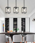 One Light Foyer Chandelier Black Farmhouse Style Hanging Ceiling Light For Entryway And Dining Room With Glass Shade