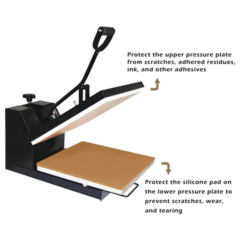 Open heat press with Two Pack 16x24 Heat Press Covers For Top And Bottom Platens, Premium Teflon Coated Fiberglass, nonstick to 500°F