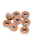 Eight Pack ILQ-11 Bearings 8x22x7mm for longboard inline skate wheel replacement, orange and silver, slick spins.