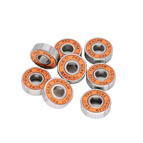 Eight Pack ILQ-11 Bearings 8x22x7mm for longboard inline skate wheel replacement, orange and silver, slick spins.