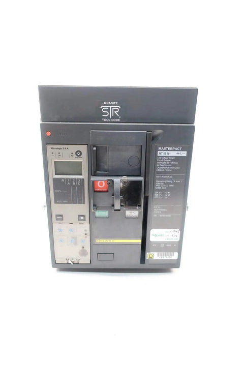 Masterpact Low Voltage Power Circuit Breaker 3 Pole 800 Amp 600 V AC Refurbished NT08N1 front view with controls.