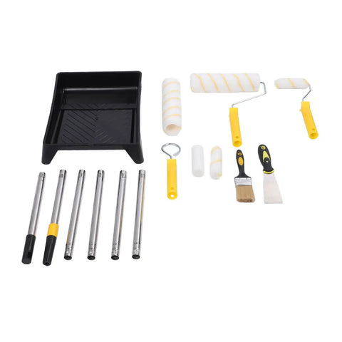 Heavy Duty 10 Piece Paint Roller Tray Kit With Solid Stainless Steel Handle And High Density Covers For Smooth Wall And Ceiling Painting Total Game Changer Kit with various tools and rollers.