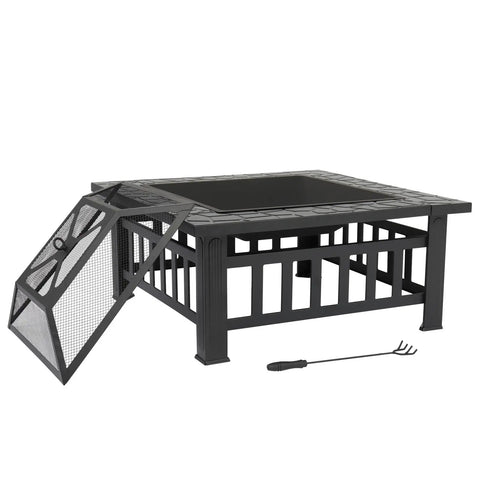 32 Inch Wood Fire Pit With Mesh Lid And Fire Poker Portable Outdoor Fireplace For Backyard Hangout Patio Camping And Holiday Gatherings