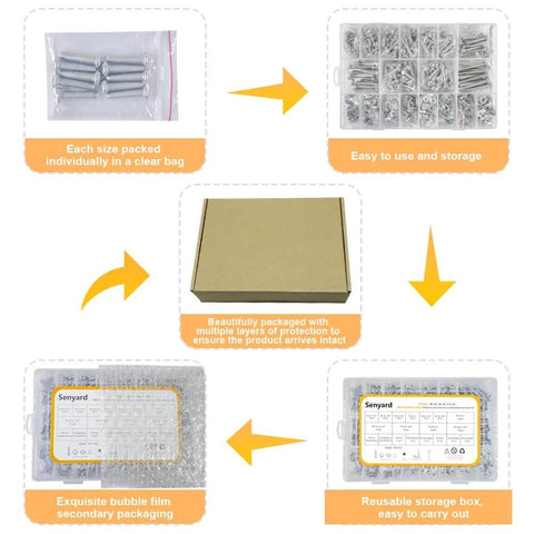 815-Piece Machine Screws Assortment Kit With Case Includes Stainless Steel Nuts Bolts Lock Washers Flat Washers in packaging