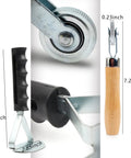 Close-up of Heavy Duty 42mm Tungsten Steel Tire Repair Kit featuring a rubber roller and precision scraper for road repairs.