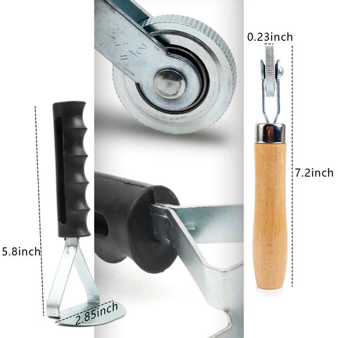 Close-up of Heavy Duty 42mm Tungsten Steel Tire Repair Kit featuring a rubber roller and precision scraper for road repairs.