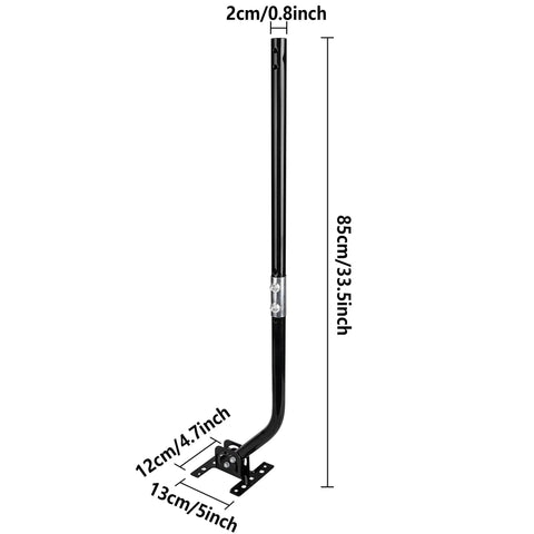 Adjustable 32.8 Inch Universal TV Antenna Mount Mast Pole, black steel, dimensions labeled for outdoor or roof wall install