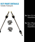 Image of All In One Rear CV Axle Assemblies And Rear Wheel Bearing Hub Assemblies Kit For 2008 To 2013 Nissan Rogue Four Piece Replacement