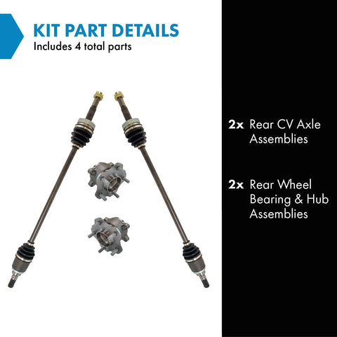 Image of All In One Rear CV Axle Assemblies And Rear Wheel Bearing Hub Assemblies Kit For 2008 To 2013 Nissan Rogue Four Piece Replacement