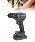 Knockout Cordless Drill And Electric Screwdriver Set With Brushless Motor Adjustable Torque And Bright Led Work Light side view with torque settings and battery.