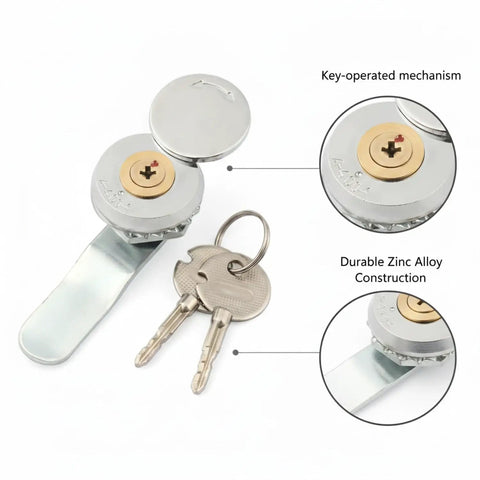 Key Operated Round Cam Lock For Cabinet Replacement Zinc Alloy Lock With 3.0 X 2.8 X 0.8 Inch Size Includes Keys