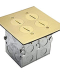 Screw Cap Floor Box Kit For Raised Floors 5x5 Inch 2-Gang Receptacle, 20A Tamper-Resistant, Weatherproof, UL Listed Brass Finish