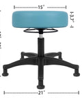 Smooth Ride Adjustable Glide Stool With Bone Soft High Density Foam Cushion That Wipes Clean Quick Perfect For Garages Clinics Tattoo Shops And Workbenches Solid Blue 15 Inch Round Seat dimensions with adjustable height and sturdy black base.