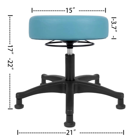 Smooth Ride Adjustable Glide Stool With Bone Soft High Density Foam Cushion That Wipes Clean Quick Perfect For Garages Clinics Tattoo Shops And Workbenches Solid Blue 15 Inch Round Seat dimensions with adjustable height and sturdy black base.