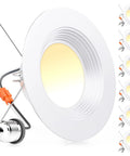 Six Pack LED Can Lights Retrofit Recessed Downlights Dimmable 5 To 6 Inch With Metal Baffle Trim Color Temp 2700K To 5000K Selectable