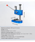 No Sweat Cast Iron Desktop Arbor Press 0.5 Ton Manual Hand Press Compact Bench Tool For Electronics Zipper Fixes and small hardware jobs on a blue metal workbench.