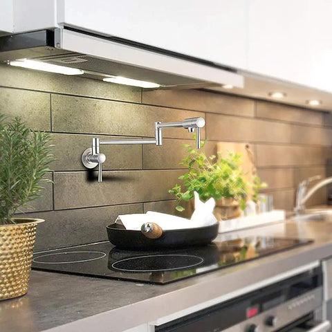 Stainless Steel Pot Filler Faucet Wall Mount Folding Stretchable With Single Hole And Two Handles Rust Resistant SUS 304 Kitchen Tap