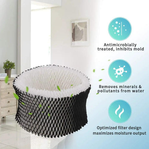 Humidifier Filter A Replacement For Sunbeam And Holmes 4 Pack Keeps Moisture Up with features and benefits illustrated