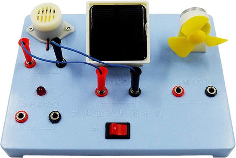 Solar Cell Demonstration Kit With PV Materials For Renewable Energy Learning Hands On Solar Power Experiments And Easy Setup Science Education Tool For Classrooms, blue base with solar panel, fan and buzzer