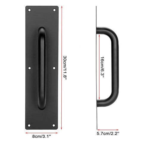Stainless Steel Door Push Plates 4 Pack With Screws, side and front view, durable black finish, 30cm x 8cm, solid pulls for home and office.