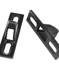 Stainless Steel Sliding Door Keepers For Sliding Glass Doors With Mounting Screws Black Finish Durable Corrosion Resistant Adjustable Vertical Slot Design Ideal For Sliding Patio Doors 2 Pack shown in close-up view.