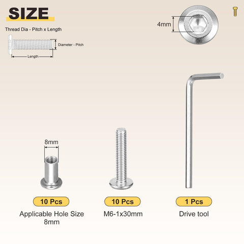Barrel Nuts And Flat Head Screws With Wrench Set For Furniture Assembly M6 1x30mm 20 Pieces Connector Bolts for chairs
