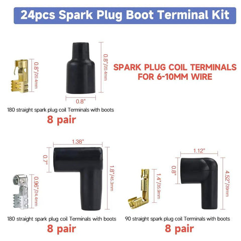 Ratcheting Spark Plug Wire Crimping Tool Kit For Ignition Cables With 24 Spark Plug Terminals And 24 Boots Fits Up To 8.5mm Wires