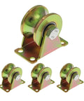 Built Tough 2 Inch V Groove Casters For Sliding Gates Rock Solid Heavy Duty Rigid Wheels Engineered For Inverted Tracks With 660 Lb Load Capacity Set Of 4 Steel Track Rollers in various angles.